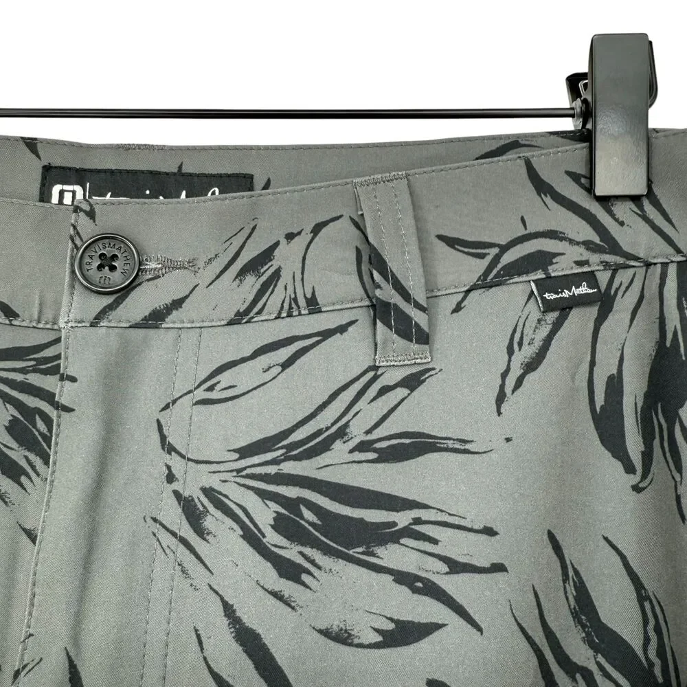 TravisMathew Golf Shorts 36 Grey Leaf Print Performance Stretch Pockets Resort